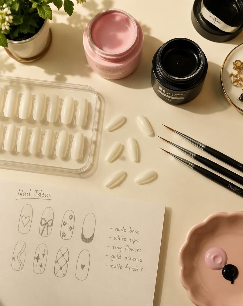 Table de travail avec capsules, pinceaux et croquis